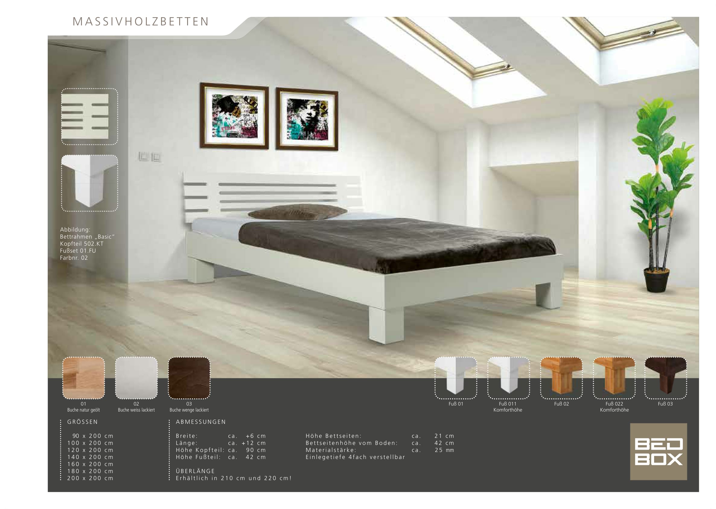 Beuken basic ledikant wit gelakt met hoofdbord 502.KT en poot 01