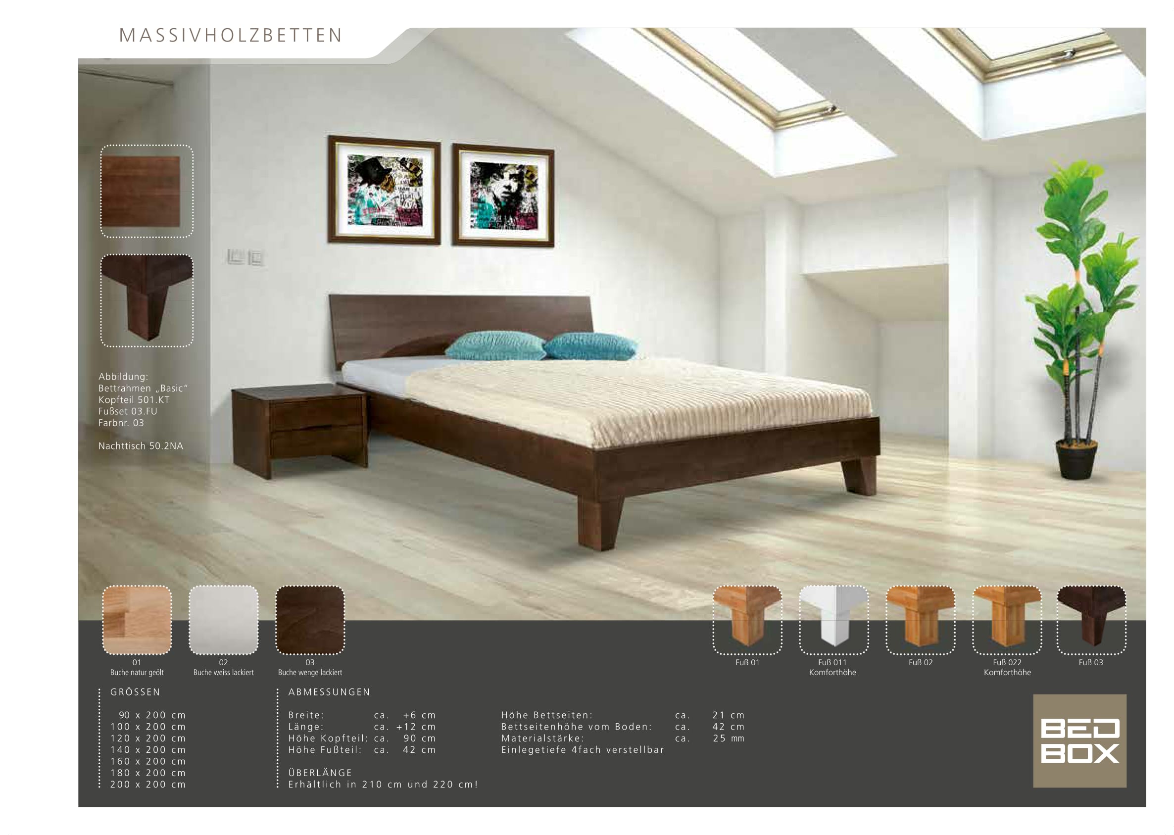Beuken Basic ledikant wenge met hoofdbord 501.KT en poot 03